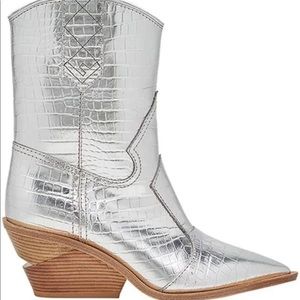 FENDI Cutwalk Crocodile Leather Cowboy Boot Silver